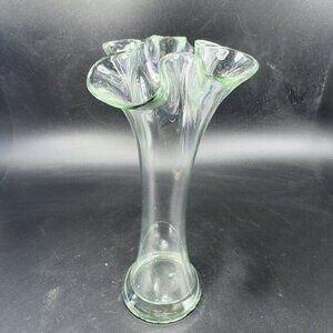 Vintage 1980s Clear Art Glass Vase Swung Vase‎ Wavy Edges Glass Bud Vase Decor